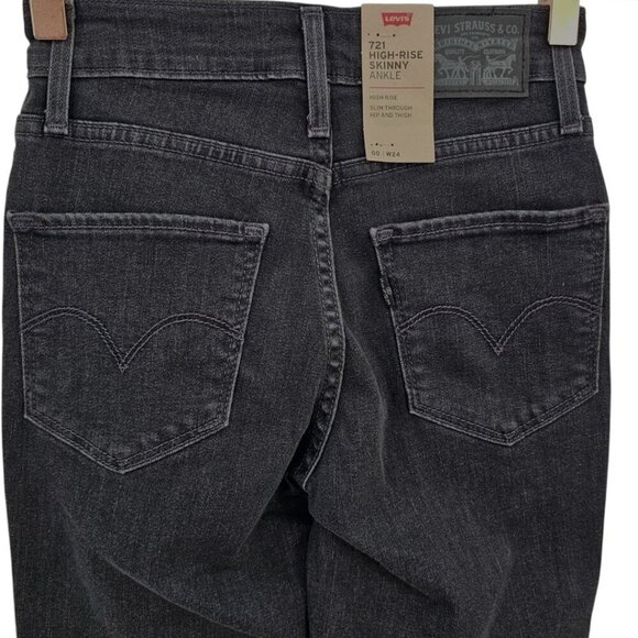 Levi's Womens 24 Black High Rise Super Skinny Ankle Jeans with Studded Ankle NWT - Picture 5 of 15